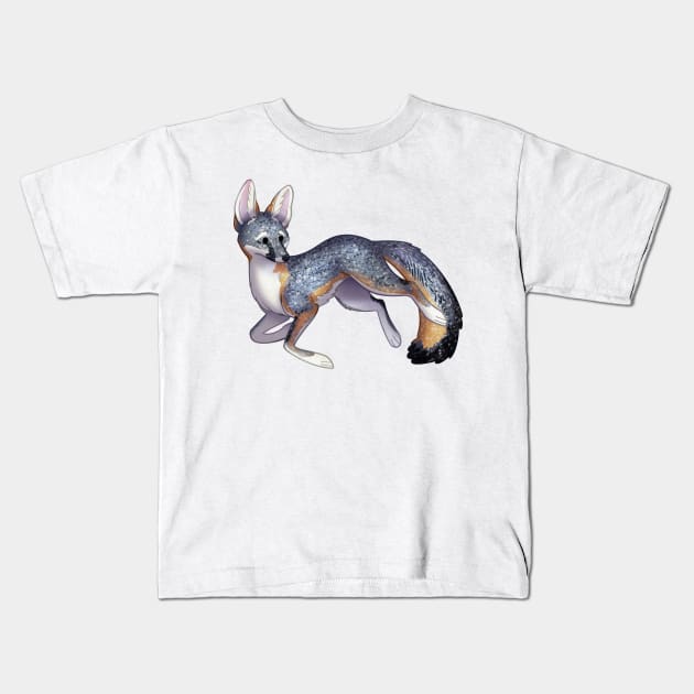 Cozy Gray Fox Kids T-Shirt by Phoenix Baldwin